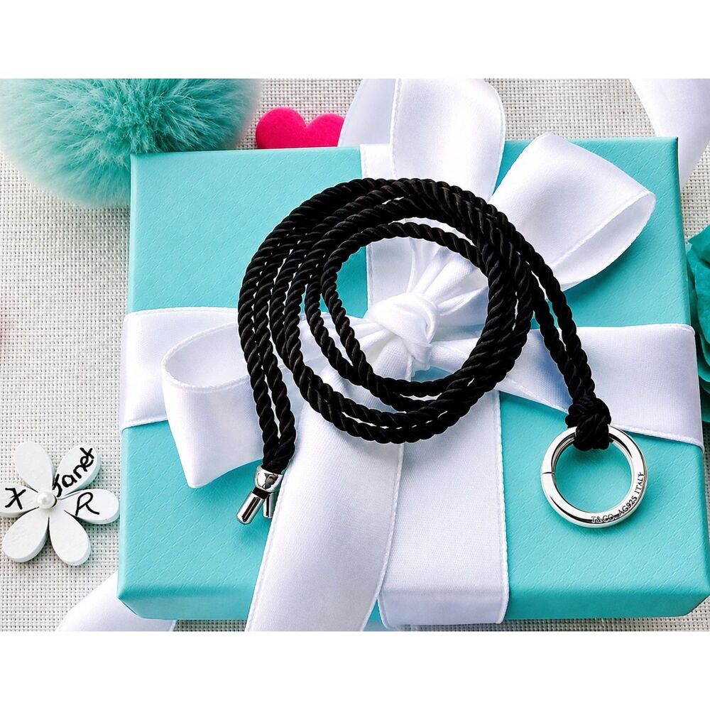 🖤 NEW Retired Tiffany & Co Silk Cord Silver Round Clasp Necklace, 30 inches